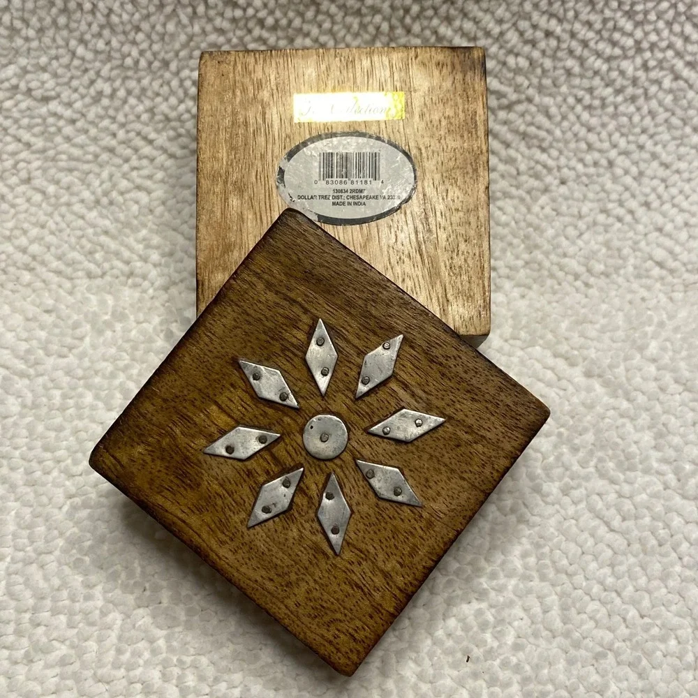 K's Collection Wooden Trinket Box Decorative Metal‎ Flower Design Handmade India